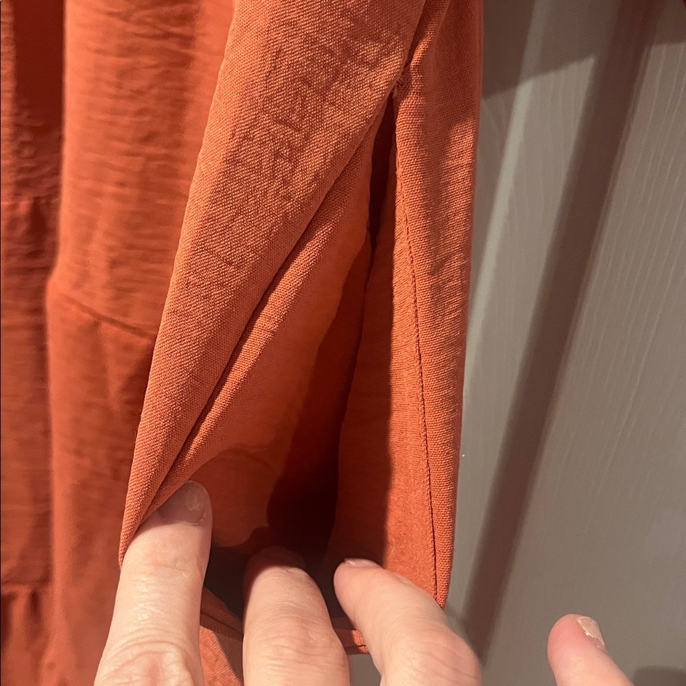 Lucky Brand Rust Tiered Midi Dress with Tie Neck woman’s XL - Picture 5 of 6